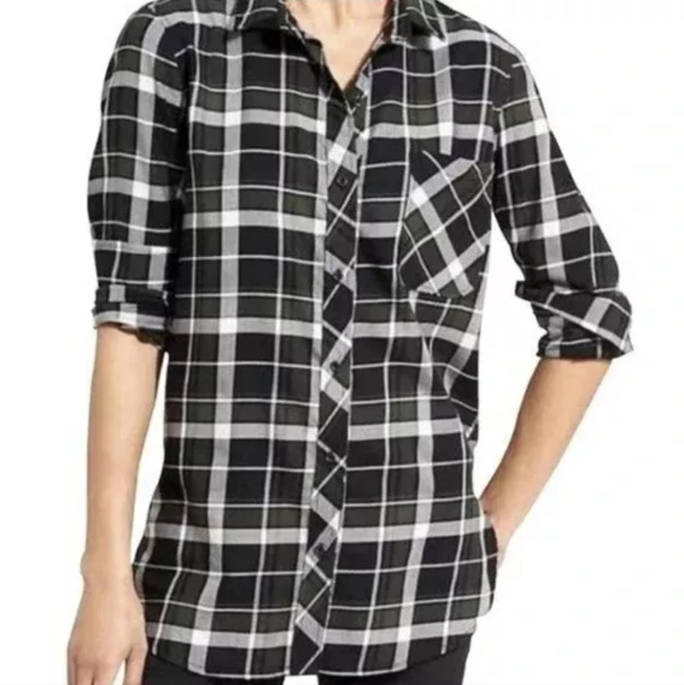 Athleta Sierra Boyfriend‎ Shirt Green/Black Plaid